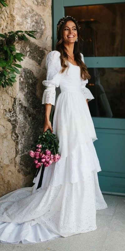 Boho Wedding Dress , Vintage A-line Bohemian Backless Gown 2020 with Balloon Sleeves,96