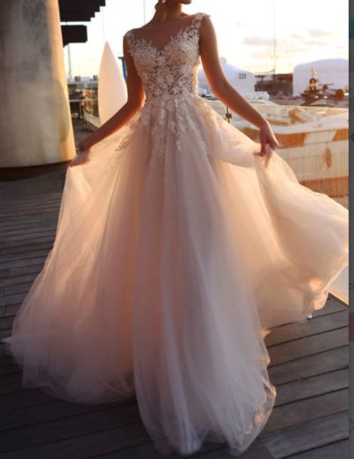 Custom drsses romantic bridal gown for spring sexy lace wedding dress lace applique party dress evening gown,97