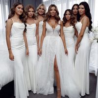 Charming Mermaid Cowl Neck Straps White Silk Satin Bridesmaid Dresses - Thumbnail 1