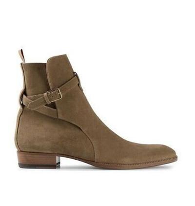 New Handmade Ivory Suede Leather Ankle Strap Boots for Men's