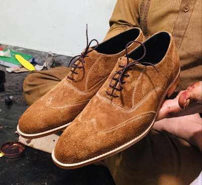 New Handmade Pure Camel Suede Stylish Lace Up Shoes for Men's