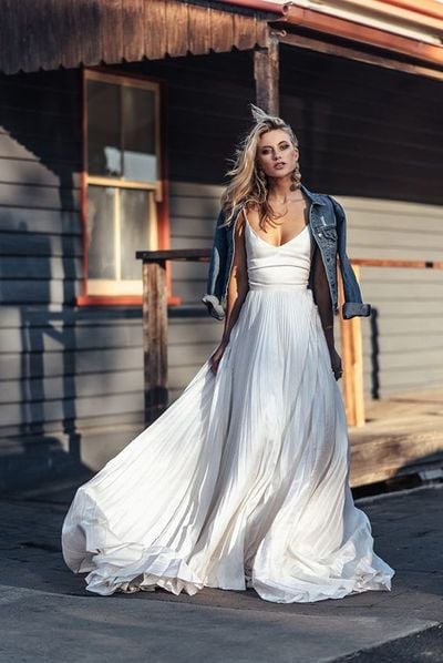 Simple A-Line V Neck Satin Wedding Dresses