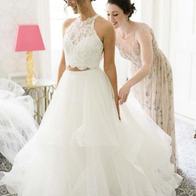 Charming two piece white tulle lace wedding dresses - Thumbnail 2