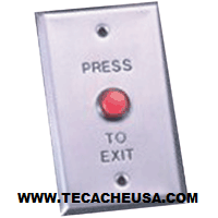 Push-to-Exit Button Wall Plate, Rectangle, Stainless Steel with Red Button