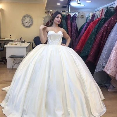 Ball gown sweetheart white satin wedding dresses - Thumbnail 3