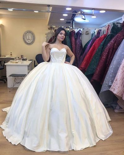 Ball Gown Sweetheart White Satin Wedding Dresses