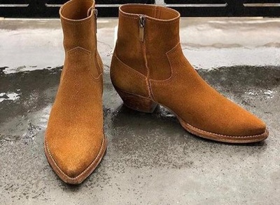 New Handmade Tan Suede Leather Stylish Zipper Ankle Boots for Men's