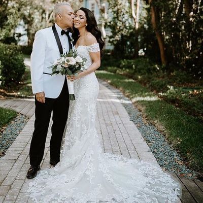 Charming mermaid off the shoulder short sleeves white lace wedding dresses - Thumbnail 2