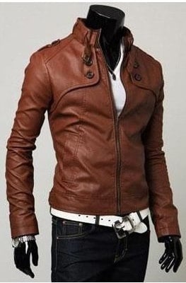 Men brown slim fit leather jacket, real leather jacket for men