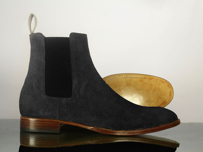 Bespoke Men's Black Suede Boots,Chelsea Ankle Oxford Boots