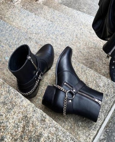 New Handmade Black Leather Stylish Motorcycle Zip Fastening Boots for Men's