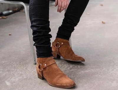 New Handmade Camel Suede Leather Stylish Motorcycle Zip Fastening Boots for Men's