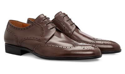 Derby Brown Color Brogue Toe Real Leather Men Handmade Wingtip Formal Shoes