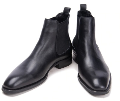 Chelsea Handmade Elastic Panel Genuine Leather Back Pull Formal Ankle Boots