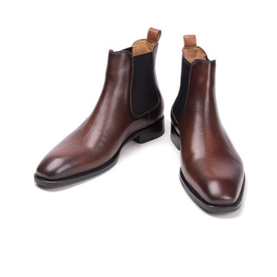 Stylish Chelsea Brown Elastic Panel Premium Leather Handmade Slip On Ankle Boots