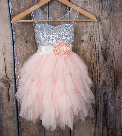 Pink Flower Girl Dresses with Handmade Flower