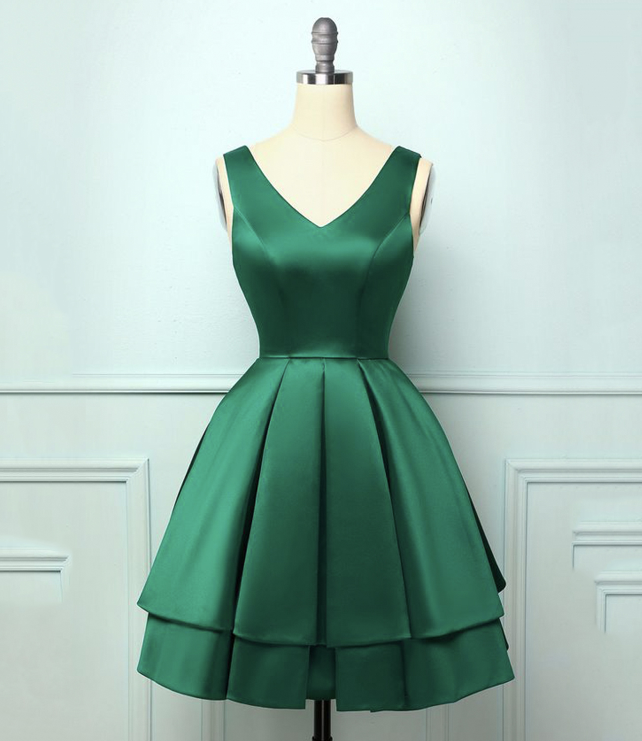 Green satin short prom dress homecoming dress