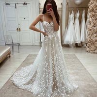 Fairy A Line Sweetheart Straps Wedding Dresses with Appliques - Thumbnail 1