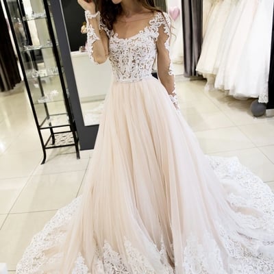 Champagne tulle wedding dress,lace bride dresses - Thumbnail 3