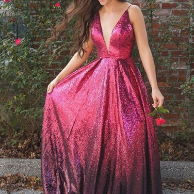 V neck gradient prom dresses sequins - Thumbnail 4