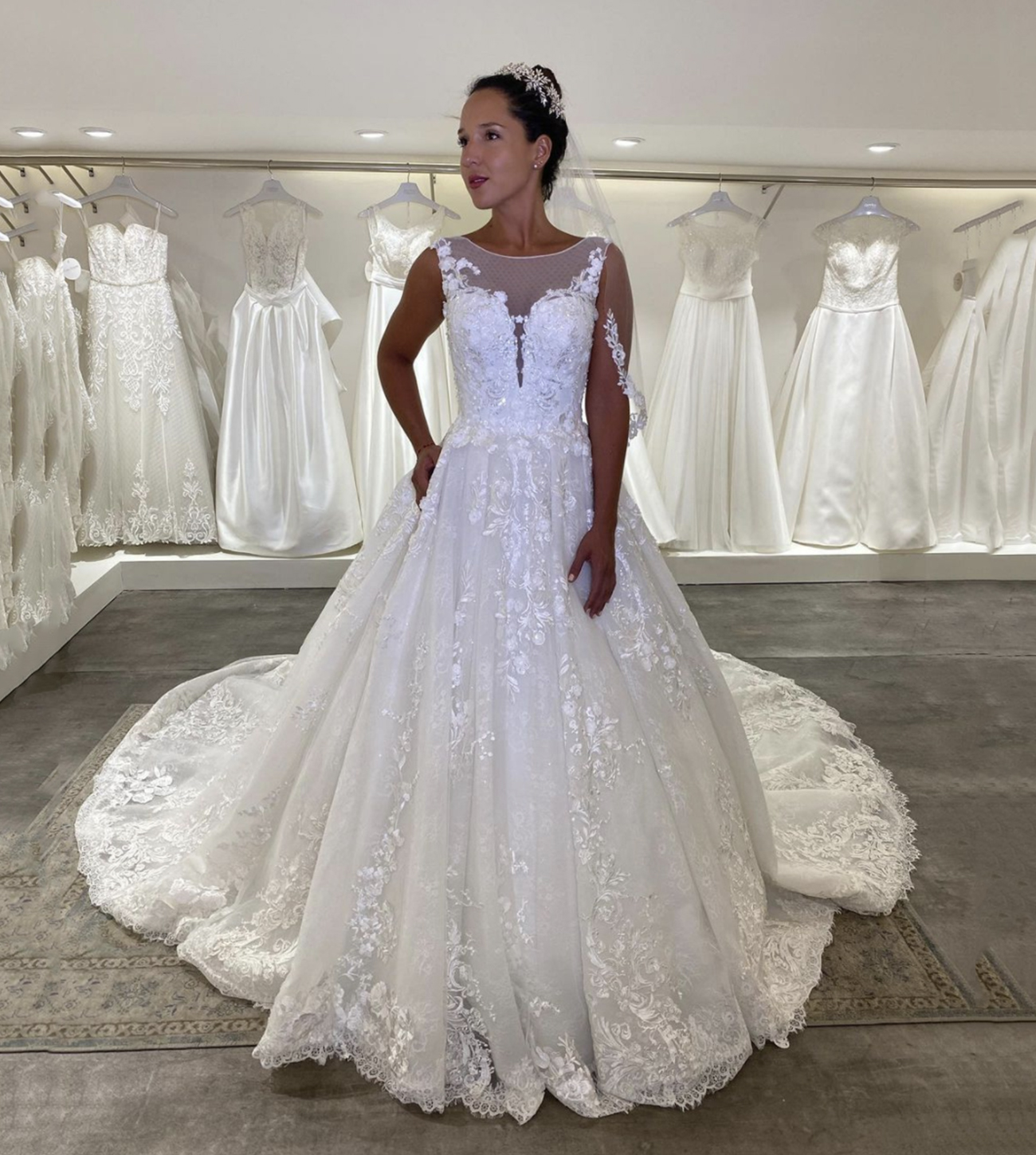 White lace long A line prom dress formal dress