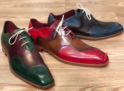 New Pure Handmade Multi Color Leather Lace up Shoes for Men's