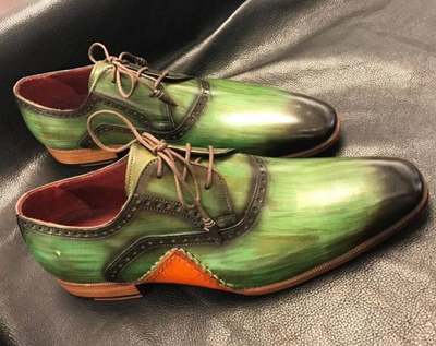 New Pure Handmade Green Shaded Leather Lace up Brogue Shoes for Men's