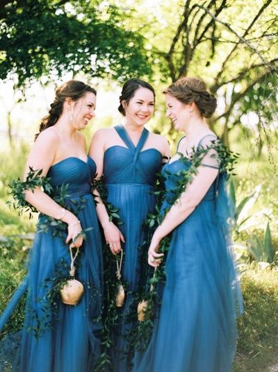 A-Line Convertible Snorkel blue Tulle Long Bridesmaid Dress