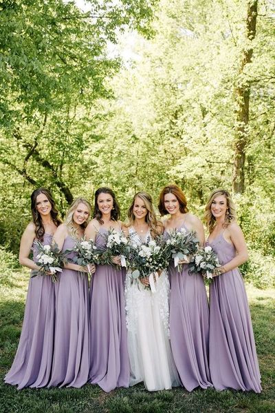 Cheap A-Line V Neck Lilac Chiffon Long Bridesmaid Dress Under 100
