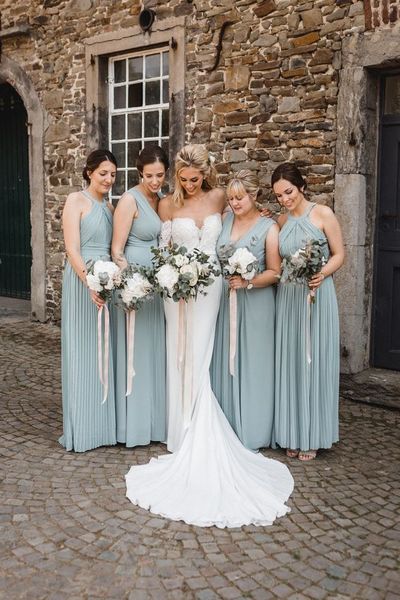 Mint Chiffon Halter Long Bridesmaid Dresses 2021