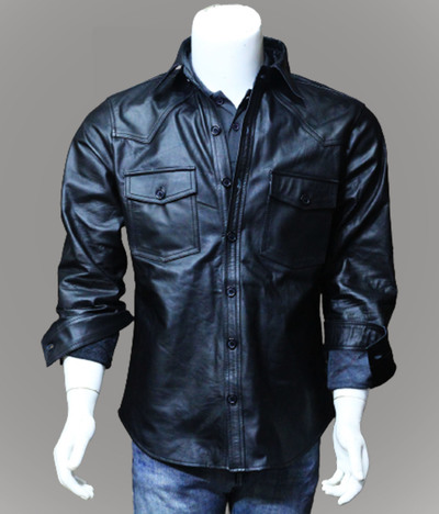 Men's Real Lambskin Genuine Leather Shirt Stylish Biker Shirt for men's