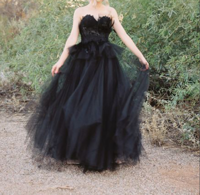 Unique A-Line Sweetheart Black Wedding Dresses,Tulle Lace Wedding Gowns,857