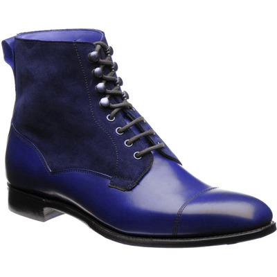 High Ankle Blue Rounded Cap Toe Handmade Genuine Leather Lace Up Stylish Boots