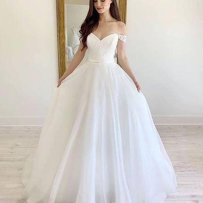 Ball gown off the shoulder tulle lace wedding dress - Thumbnail 3
