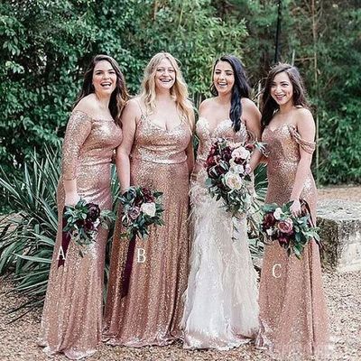 Sparkly Sheath Rose Gold Sequins Bridesmaid Dresses