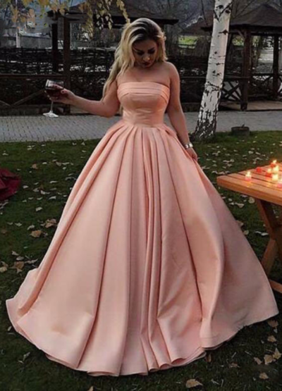 SP1475,Blush Pink Straight Across Neck A-line Satin Plain Long Prom Dress,Graduation Dance Dress