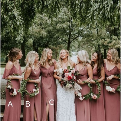 Elegant sheath v neck cinnamon rose chiffon split bridesmaid dresses under 100 - Thumbnail 2