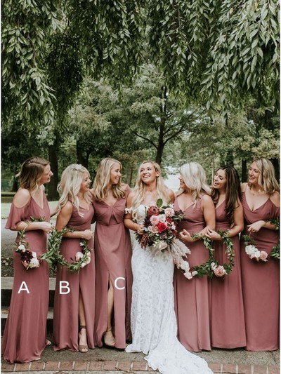 Elegant Sheath V Neck Cinnamon Rose Chiffon Split Bridesmaid Dresses Under 100