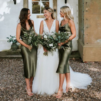 Olive Green Bridesmiad Dresses Cowl Neck