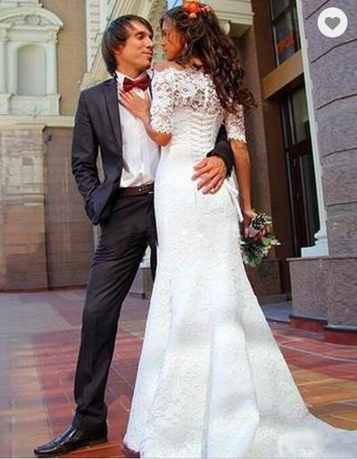 Mermaid Lace Wedding Dress Bridal Gown with Half Sleeves