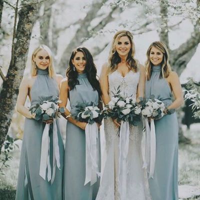 High neck chiffon bohemian bridesmaid dresses wedding guest dress - Thumbnail 2