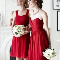 Strapless A-Line Red Chiffon Short Bridesmaid Dress Under 100 - Thumbnail 1