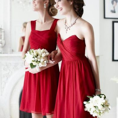 Strapless a-line red chiffon short bridesmaid dress under 100 - Thumbnail 1