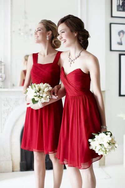 Strapless A-Line Red Chiffon Short Bridesmaid Dress Under 100