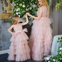 Mother daughter Matching Dress,Pink Tulle Flower Girl Dress - Thumbnail 1