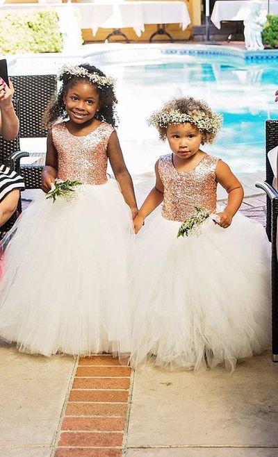 Sequins and Tulle Long Flower Girl Dresses