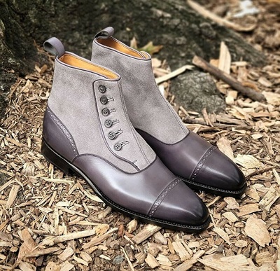 Men's Leather Suede Boots Men's Gray Button Top Ankle High Dress Boot
