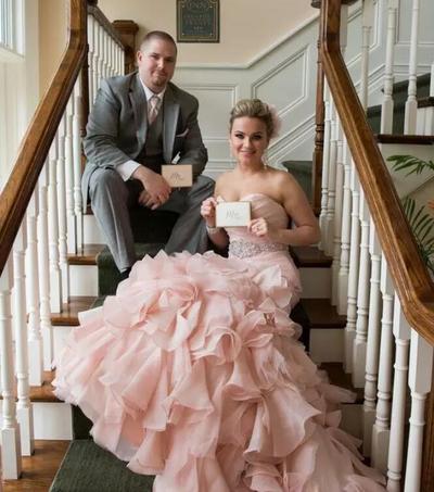 Pink Mermaid Wedding Dresses Bridal Gown with Rhinestones