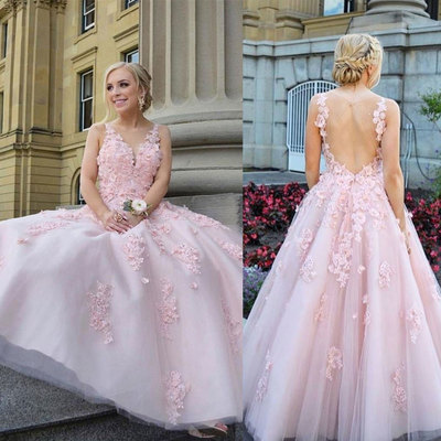 Pink prom dresses pink with appliques - Thumbnail 5