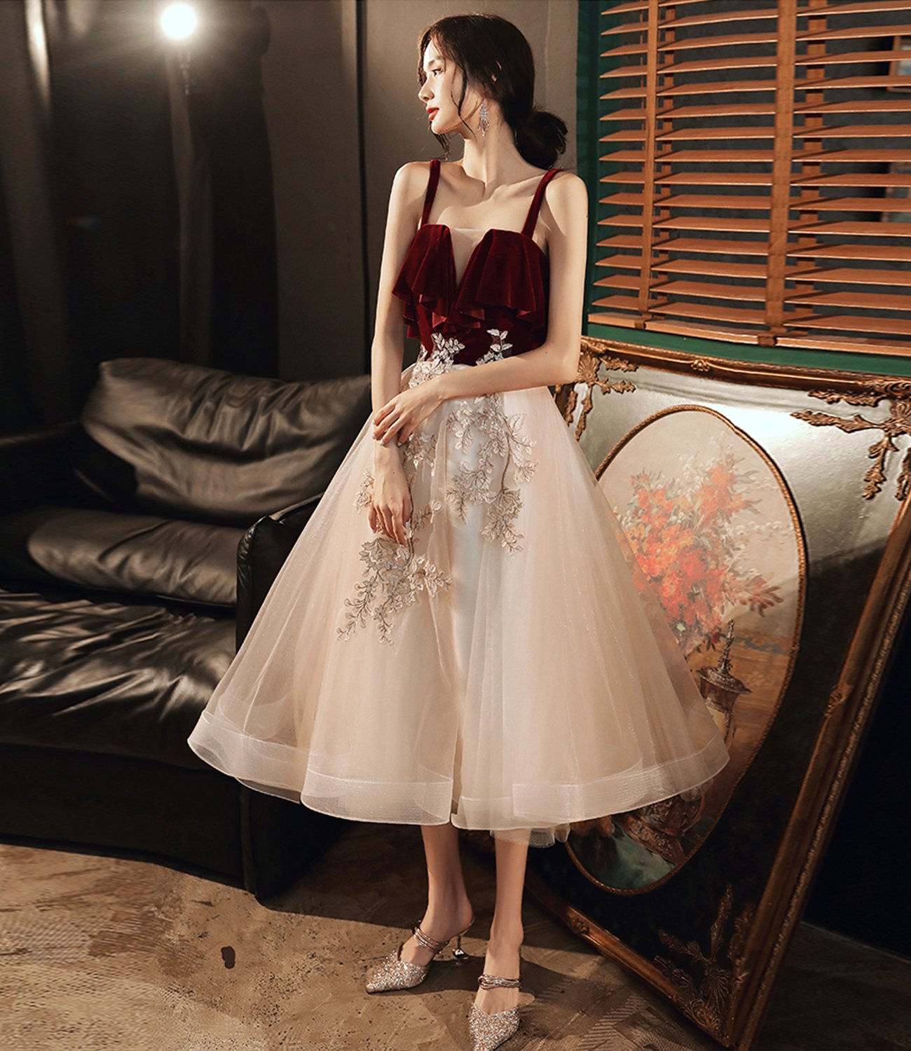 Cute lace short A line prom dress homecoming dress